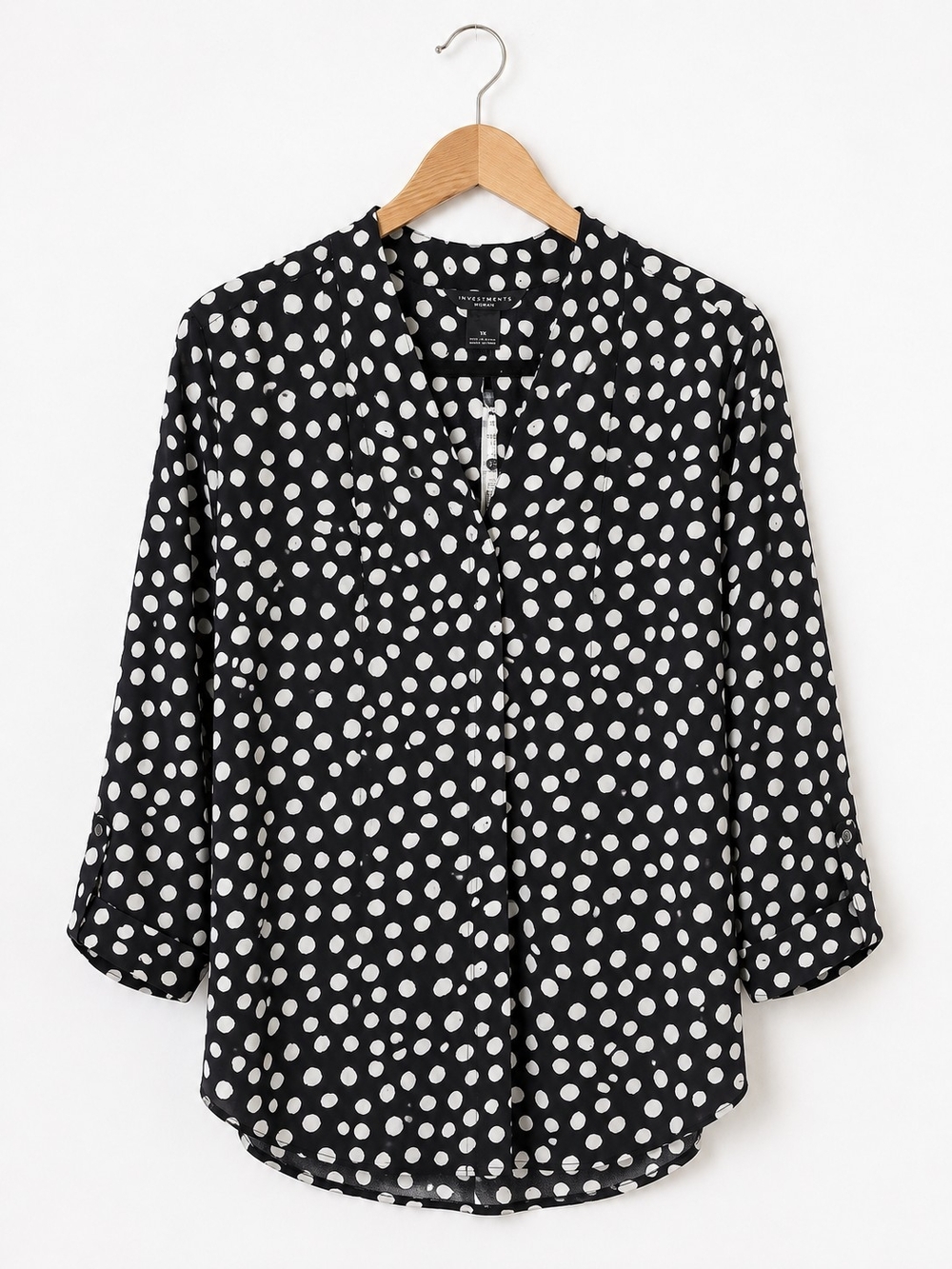 Investments Black & White Polka Dot V-Neck Blouse - Picture 4 of 7